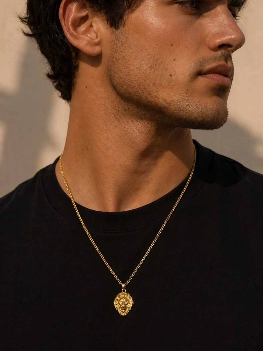 18K Gold Lion Head Pendant Necklace Rope Chain Leo Zodiac Unisex 18-20” Chunky - Picture 4 of 4